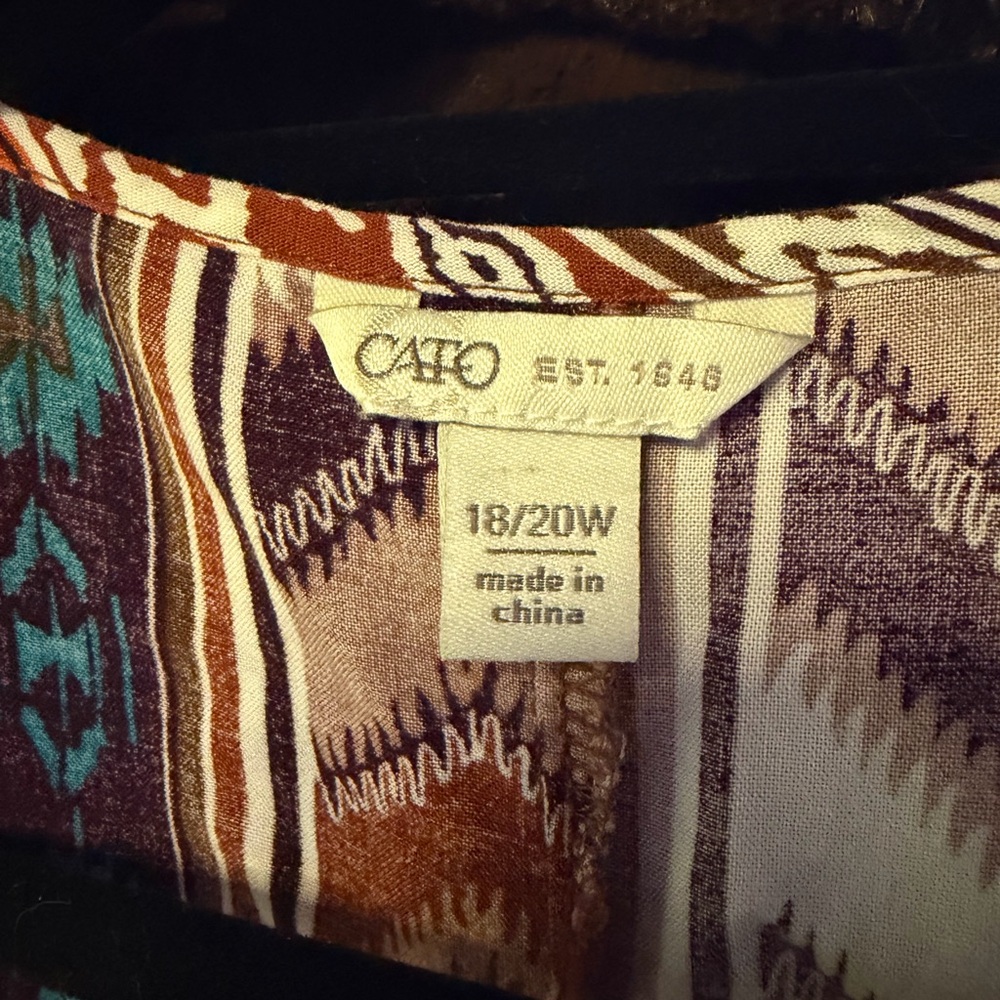 Cato Brown and Blue Geometric Blouse Boho NWOT